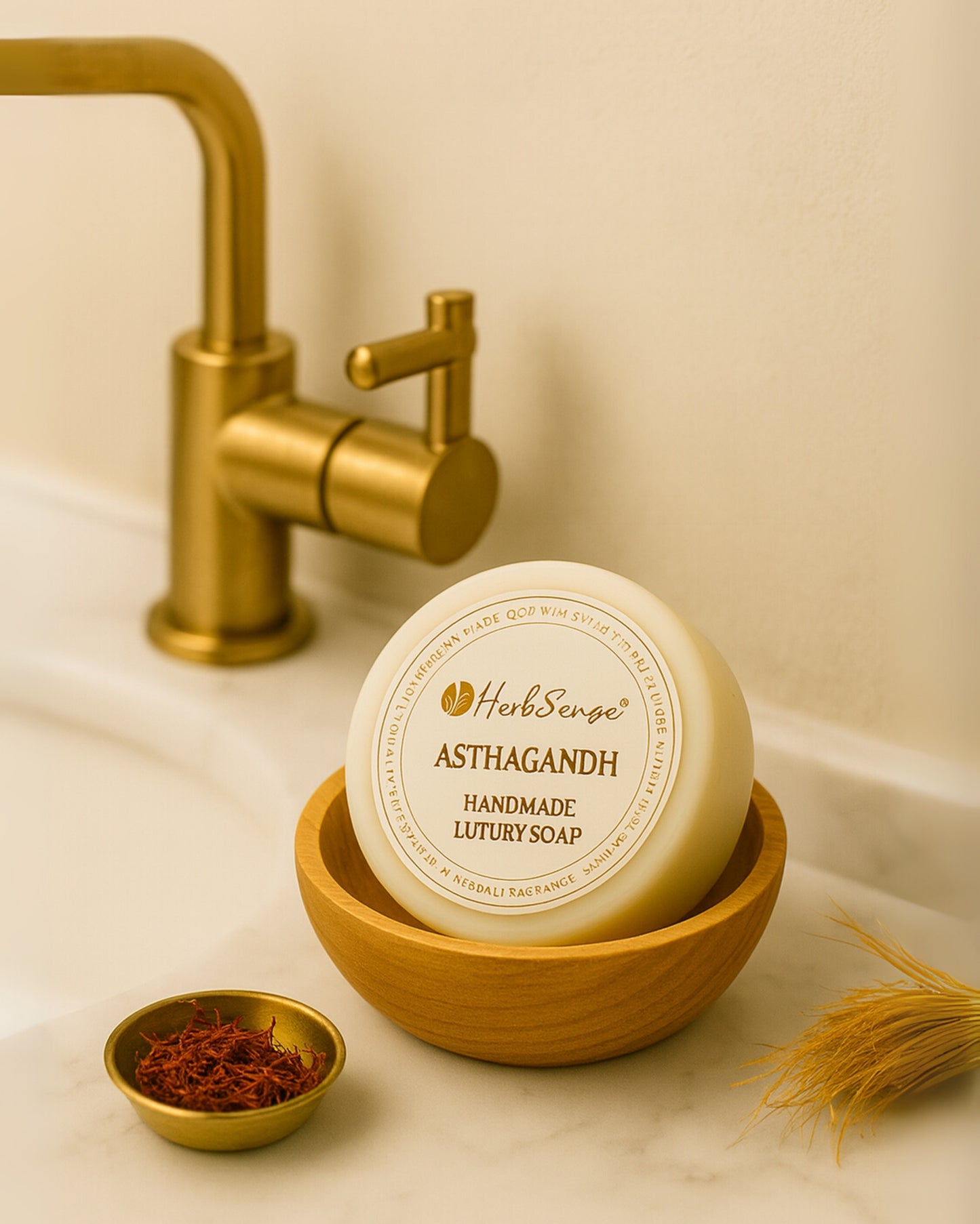 Herbsense Asthagandh Handmade Luxury Soap with Pure Saffron, Sandalwood, Manjistha, Licorice, Premium Gifting Soap, 100g