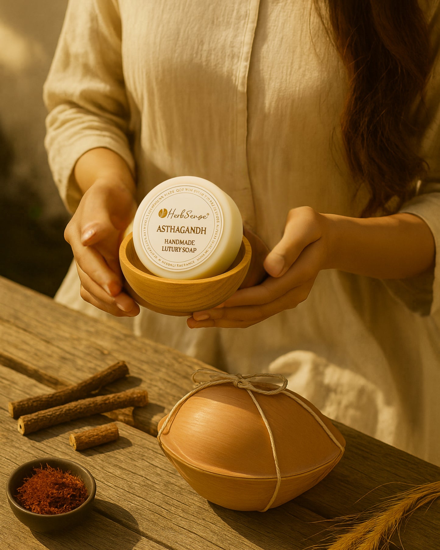 Herbsense Asthagandh Handmade Luxury Soap with Pure Saffron, Sandalwood, Manjistha, Licorice, Premium Gifting Soap, 100g