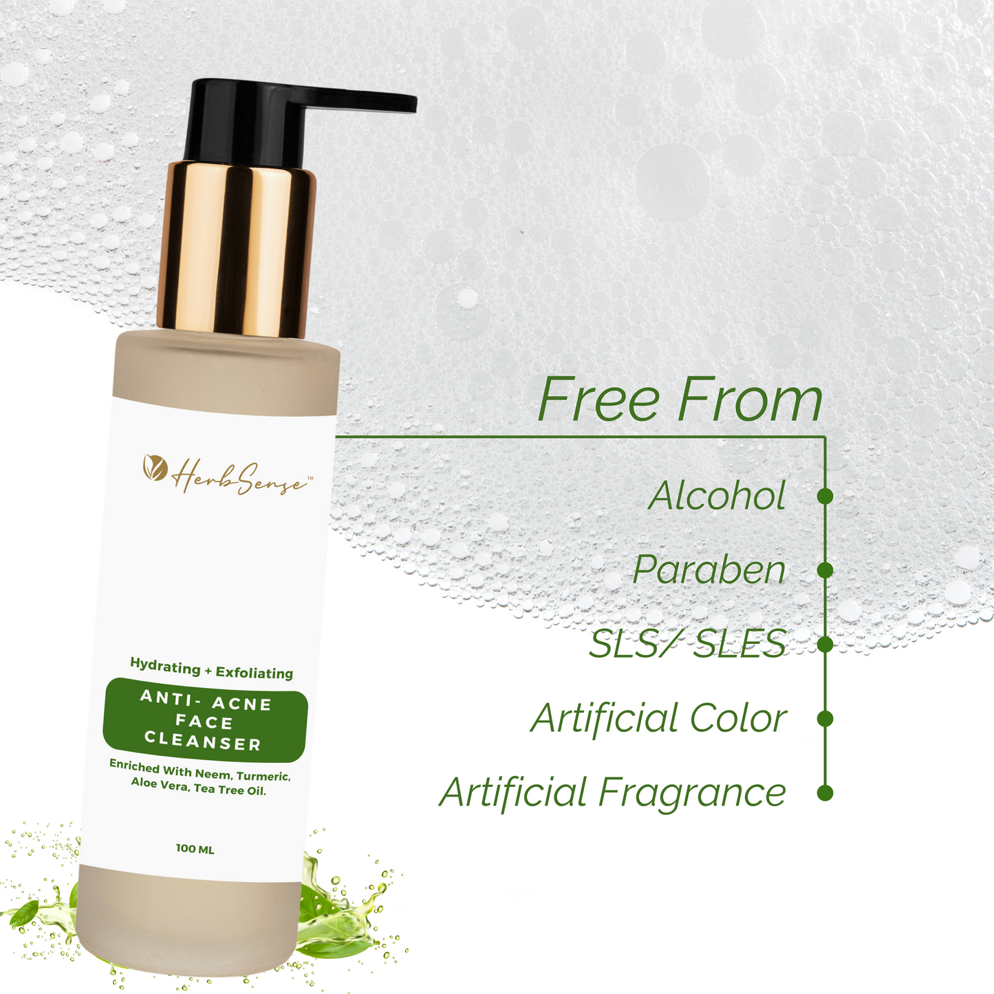 Anti-Acne Face Cleanser, For Normal to Oily-Acne Prone Skn, With Ginger, Aloe Vera and Tea Tree- 100ml