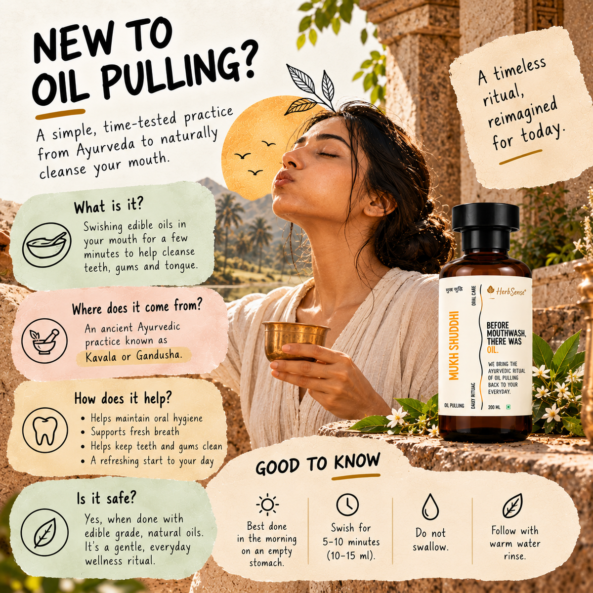 Mukh Shuddhi Ayurvedic Oil Pulling 200 ml | Daily Oral Ritual | Edible Grade Ingredients