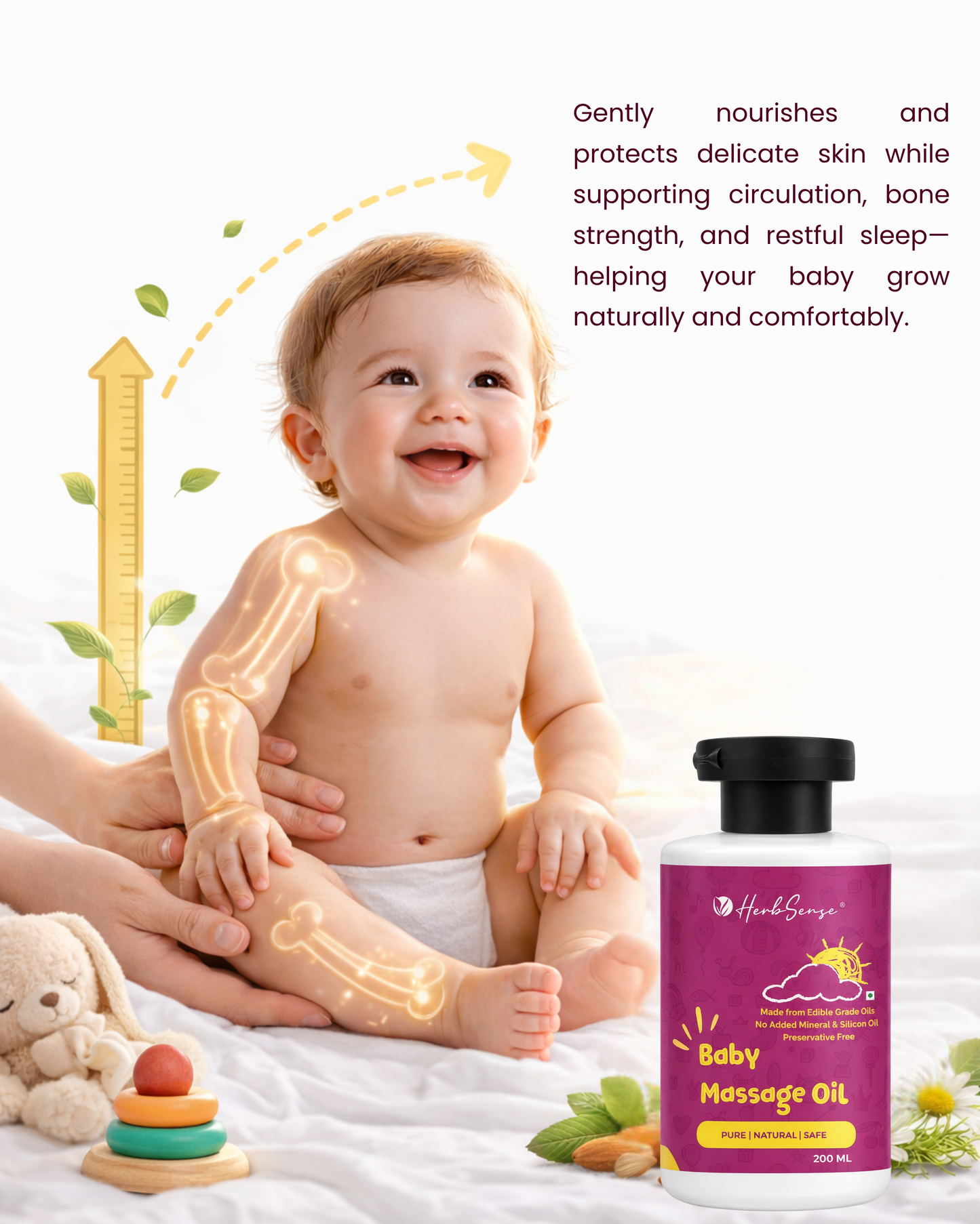 Baby Massage Oil- 200ml | Preservative & Chemical Free | Blend of Natural Wood Cold Pressed Oils |  Safe to use from Day 1