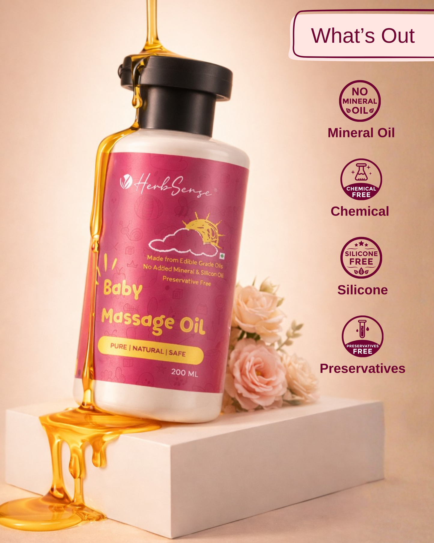 Baby Massage Oil- 200ml | Preservative & Chemical Free | Blend of Natural Wood Cold Pressed Oils |  Safe to use from Day 1