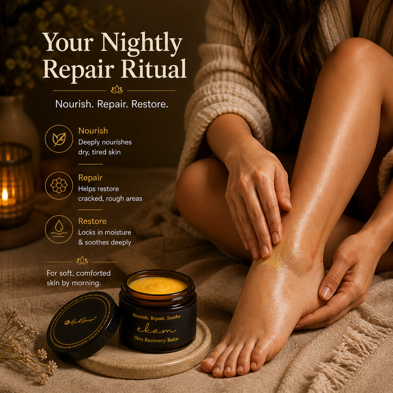 Ayurvedic Skin Recovery Balm-Ekam , For Dry & Cracked Skin | Foot, Heel, Elbow & Hand Repair | Enriched with Frankincense, Shea Butter & Ayurvedic Oils | Nourishing Moisturizing Balm | 50g