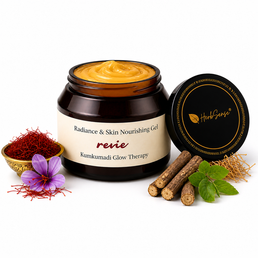 Revie Kumkumadi Glow Therapy Face Gel, Ayurvedic Radiance Ritual with Saffron & Cardamom, Lightweight Non-Sticky Gel for Radiant, Even-Looking Skin (50g)
