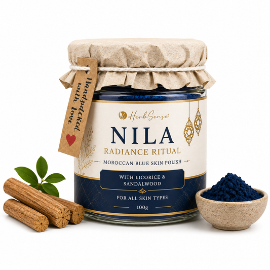 Nila Radiance Ritual Powder | Moroccan Blue Skin Polish | For Tan Removal, Glow & Skin Brightening | 100g