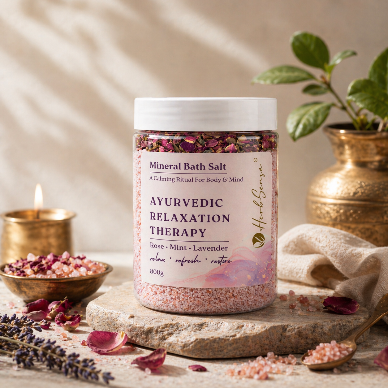 Relaxation Ritual Bath Salt & Foot Soak | Rose, Mint & Lavender | Stress Relief, Muscle Relaxation & Sleep Support | Ayurvedic Mineral Soak for Body & Feet | 800g Jar