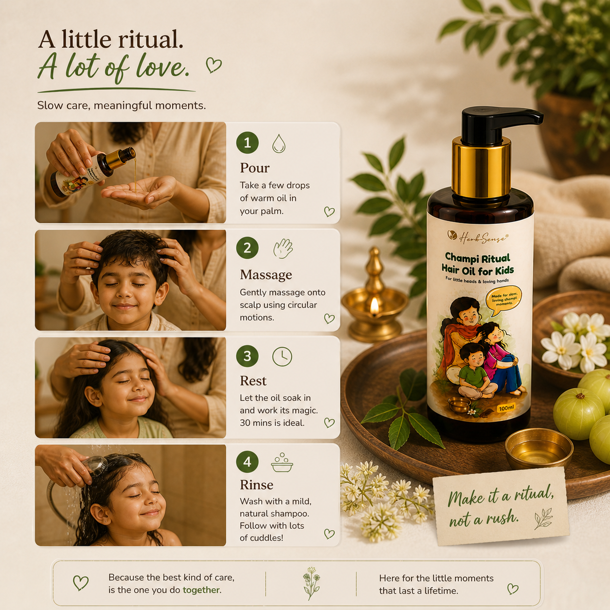 Champi Ritual Hair Oil for Kids | Nourishing Ayurvedic Oil with Sesame, Coconut, Almond & Neem | Gentle Scalp Care for Children | Non-Sticky | 100 ml