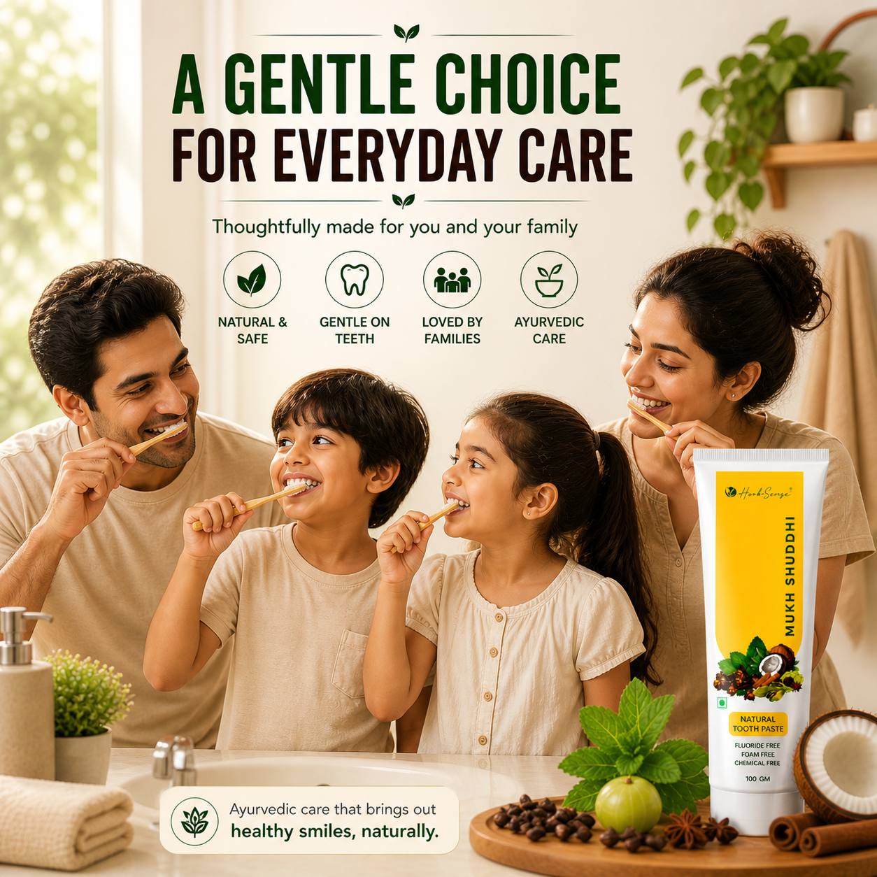Ayurvedic Toothpaste | Fluoride-Free, SLS-Free, Non-Foaming | Clove, Mint, Coconut & Sesame Oil | Fresh Breath & Gum Care | Mukh Shuddhi 100g