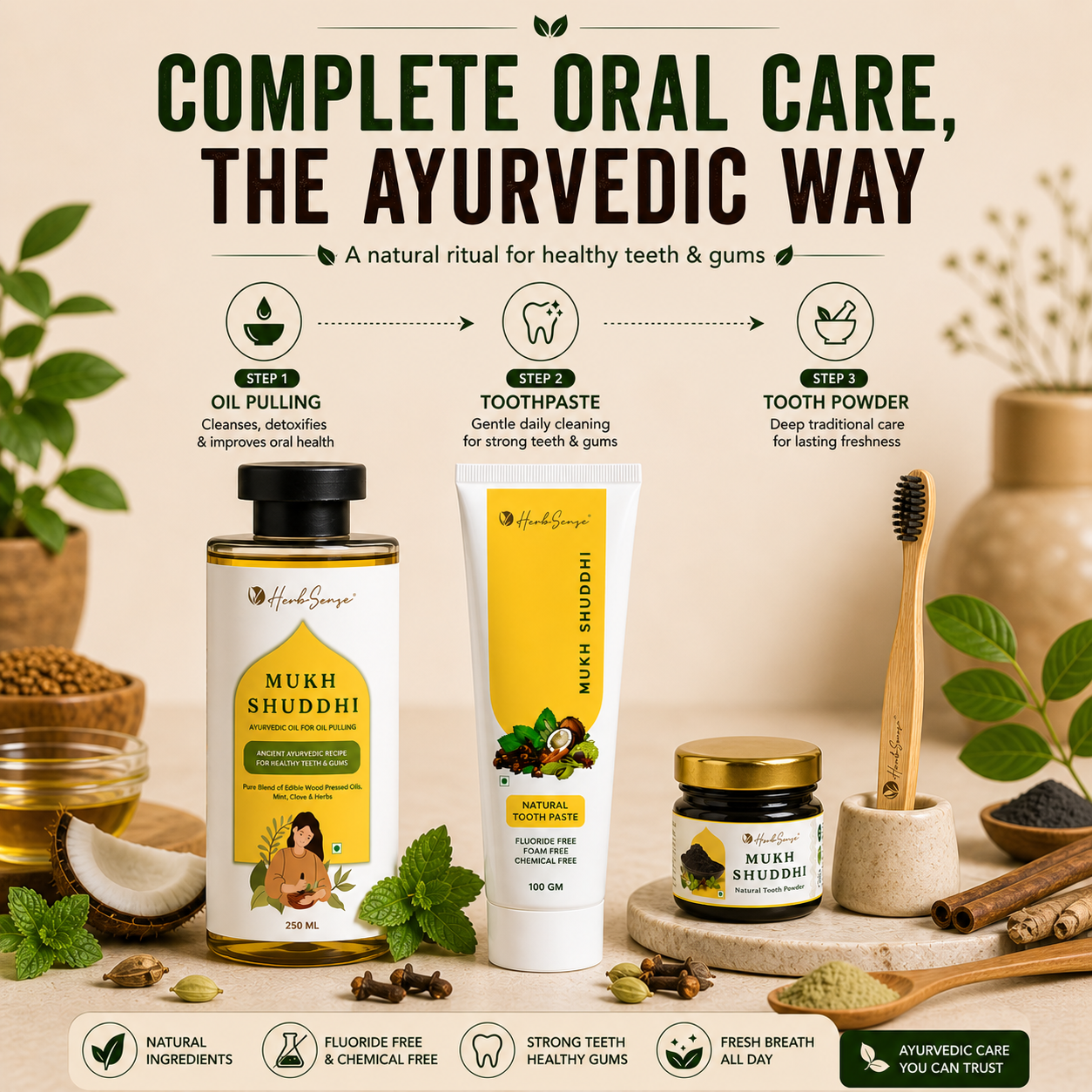 Ayurvedic Toothpaste | Fluoride-Free, SLS-Free, Non-Foaming | Clove, Mint, Coconut & Sesame Oil | Fresh Breath & Gum Care | Mukh Shuddhi 100g