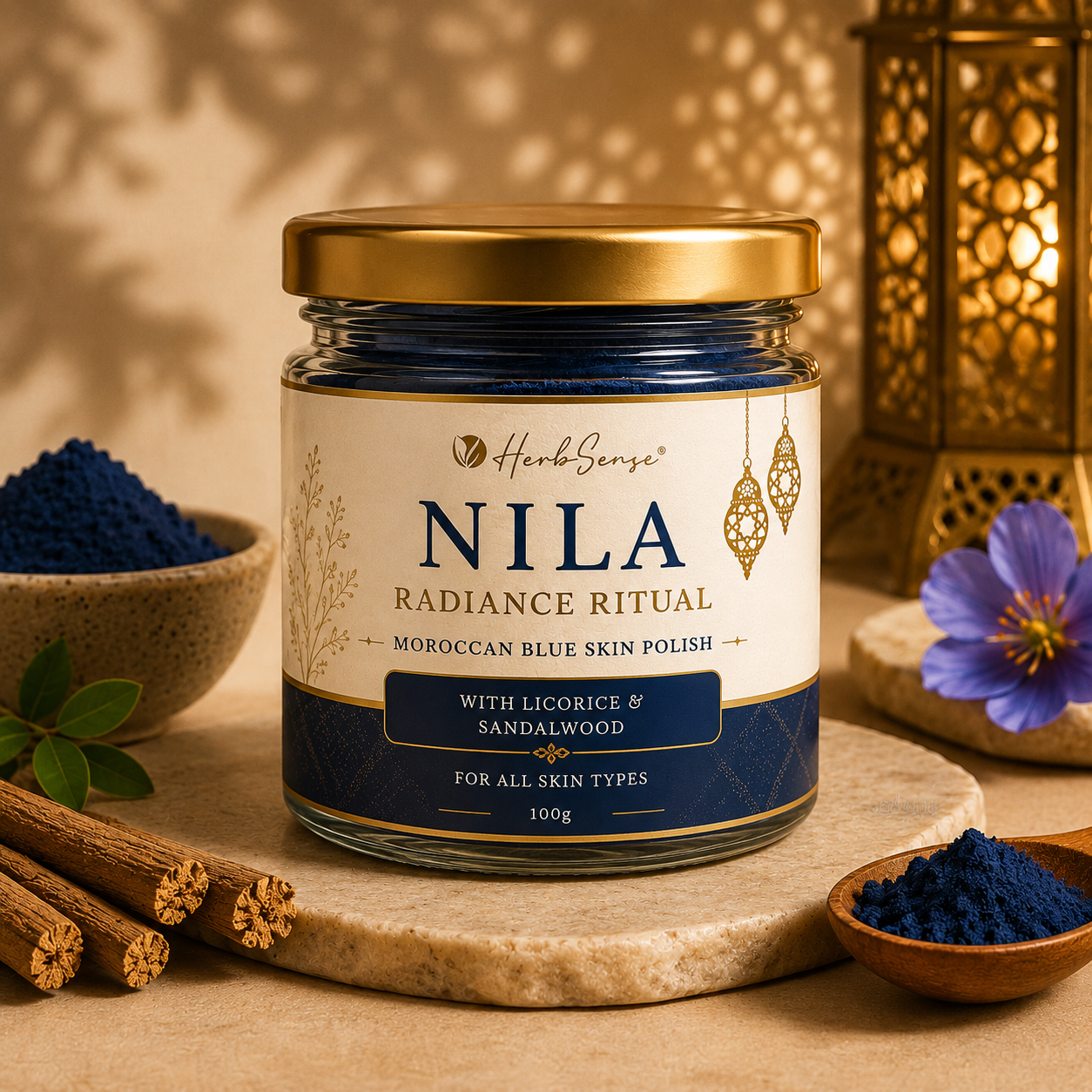 Nila Radiance Ritual Powder | Moroccan Blue Skin Polish | For Tan Removal, Glow & Skin Brightening | 100g