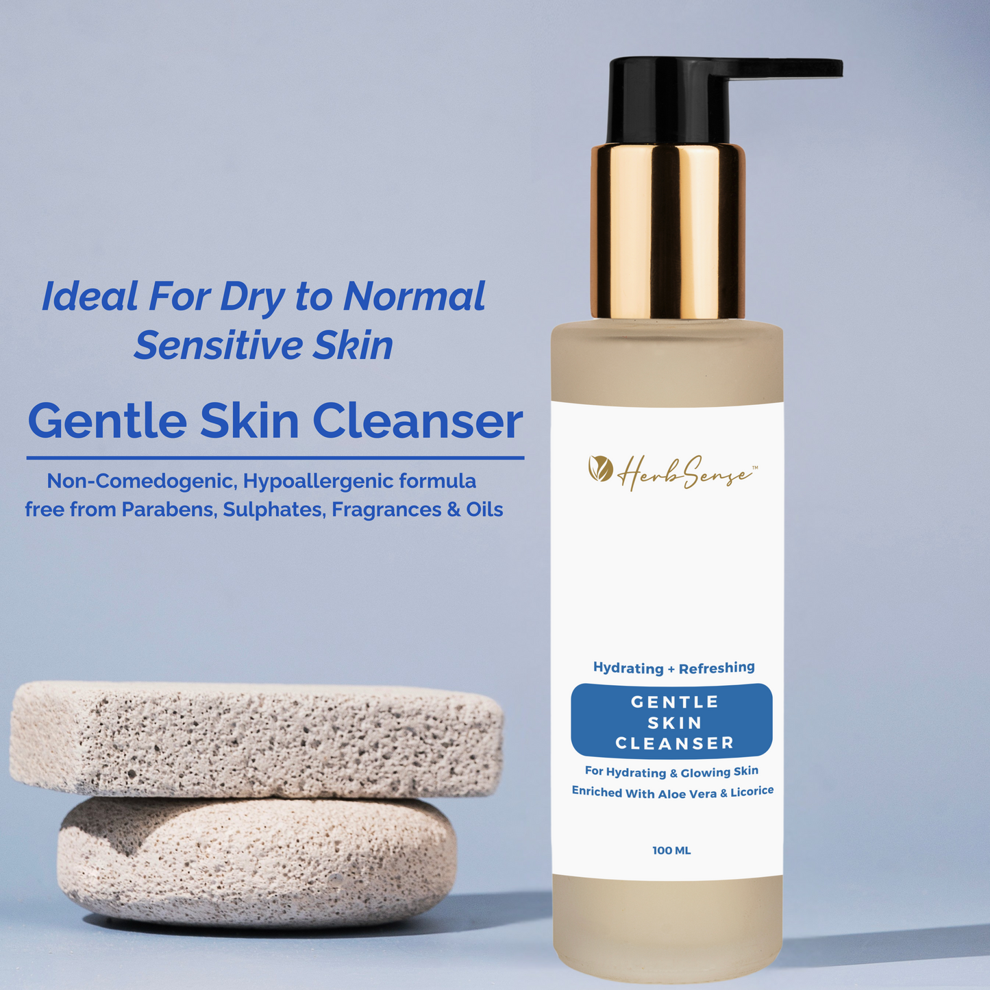 Hydrating Gentle Skin Cleanser- Soap Free, Fragrance Free Non-drying Formulation, Plant Based Face Wash + Refreshing 100ml