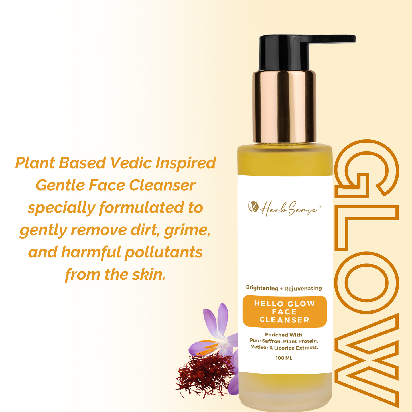 Hello Glow Plant Based Face Cleanser For Glowing  & Nourished Skin | Enriched With Pure Saffron, Aloe Vera & Licorice Extract | 100ml