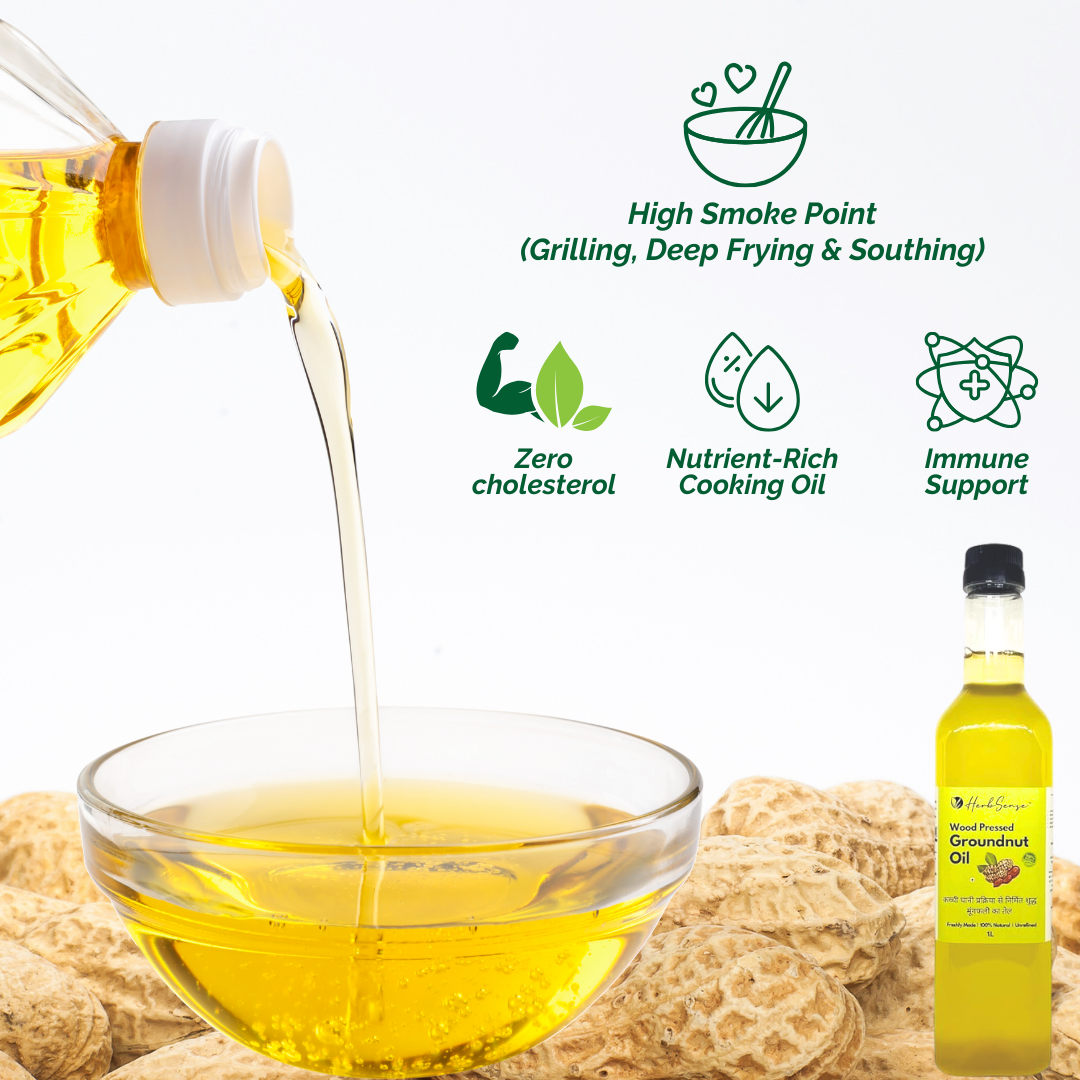 Wood Pressed Groundnut Oil- 2L ( 1L Pack of 2) Unfiltered, UnRefined , No Added Preservatives | 100% Pure