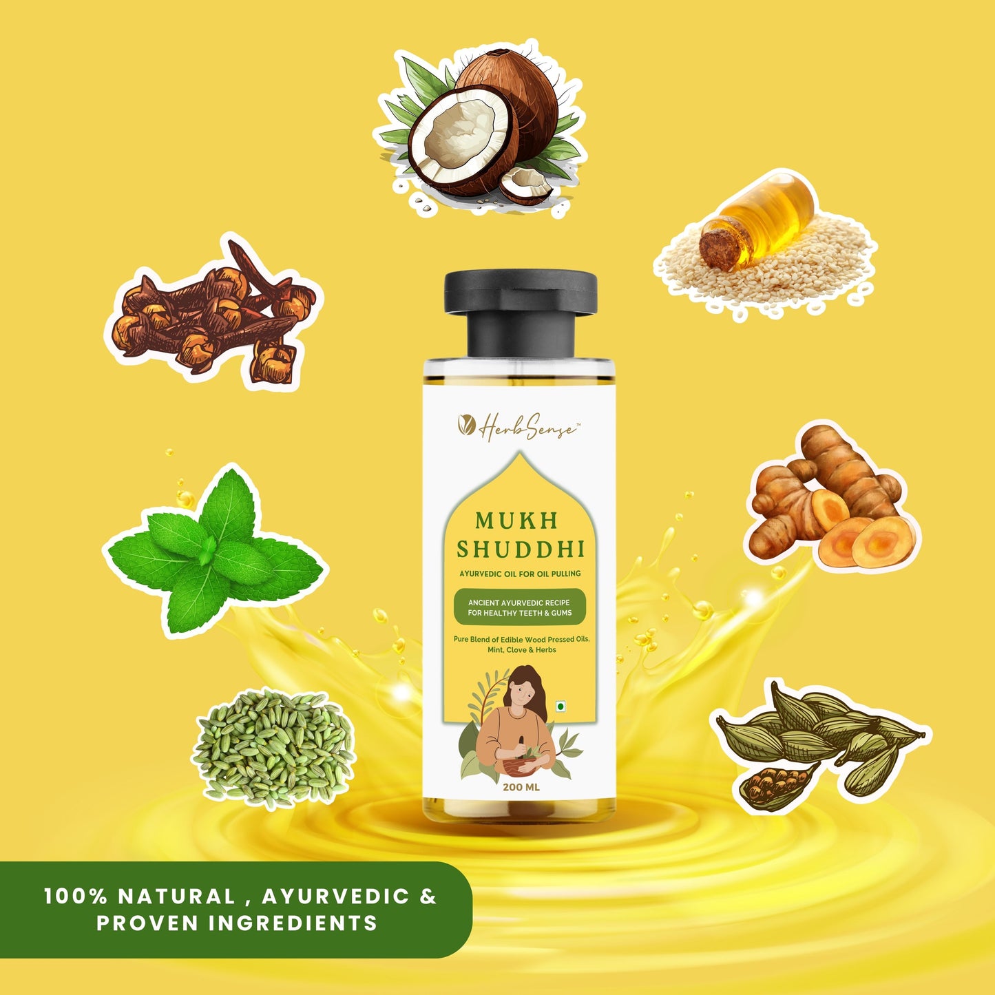 Ayurvedic Oil Pulling For Mouth ,Natural Mouth Wash | Ancient Ayurvedic Recipe For Healthy Tees & Gums | 200ml