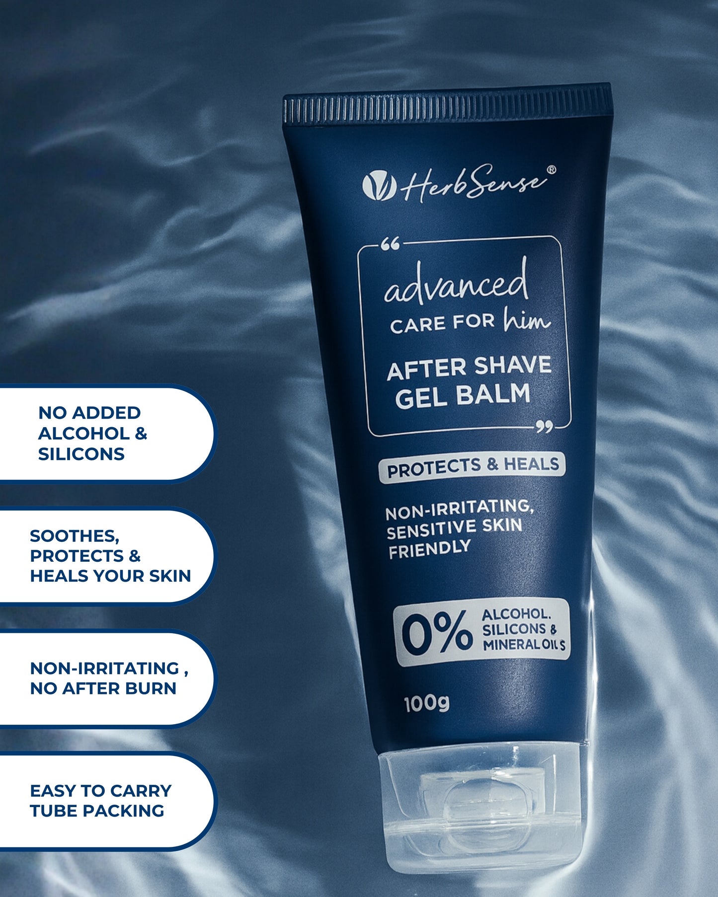 HerbSense After Shave Gel Balm, After Shaving Lotion, Non-Irritating, Sensitive Skin Friendly, Alcohol-Free, 100g