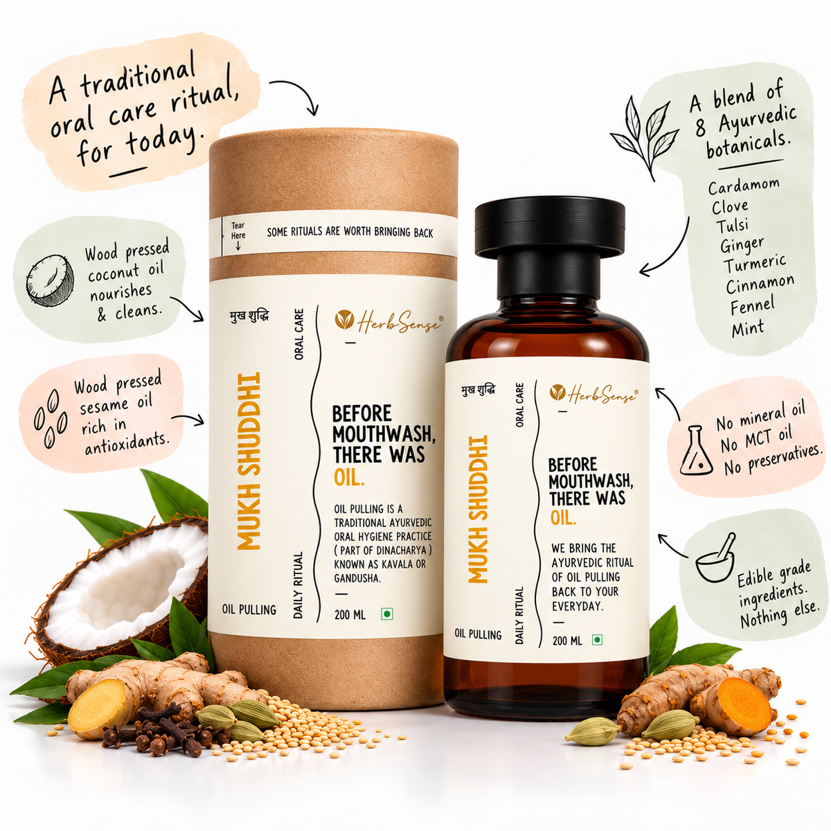 Mukh Shuddhi Ayurvedic Oil Pulling 200 ml | Daily Oral Ritual | Edible Grade Ingredients