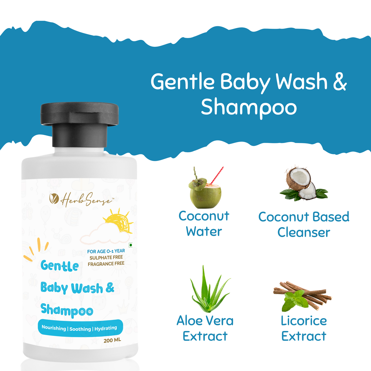 Gentle Baby Wash & Shampoo- 200ml | Plant Based | Gentle & Safe to Use from Day 1 | Soap Free, Tear Free & Fragrance Free