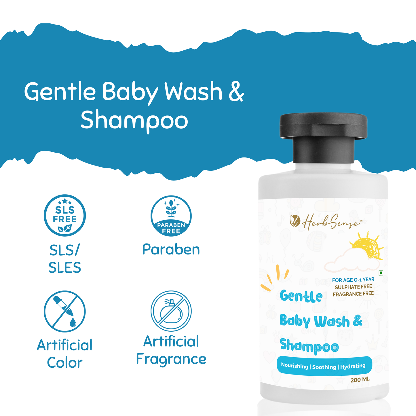 Gentle Baby Wash & Shampoo- 200ml | Plant Based | Gentle & Safe to Use from Day 1 | Soap Free, Tear Free & Fragrance Free