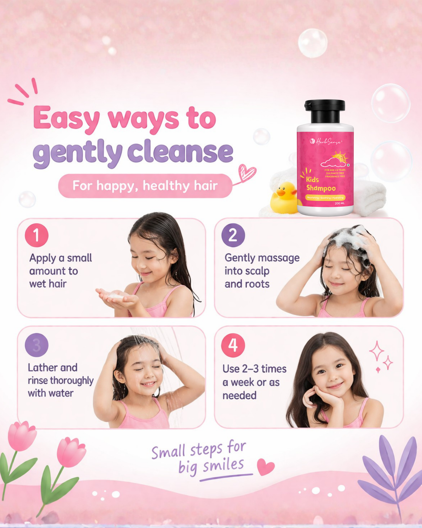 Kids Daily Shampoo & Kids Body Wash Combo Pack, Plant Based, Pure Natural & Safe, Tear Free, Zero Added Fragrance & Color (Pack of 2, 200ml x 2) For Age 1-3 Years