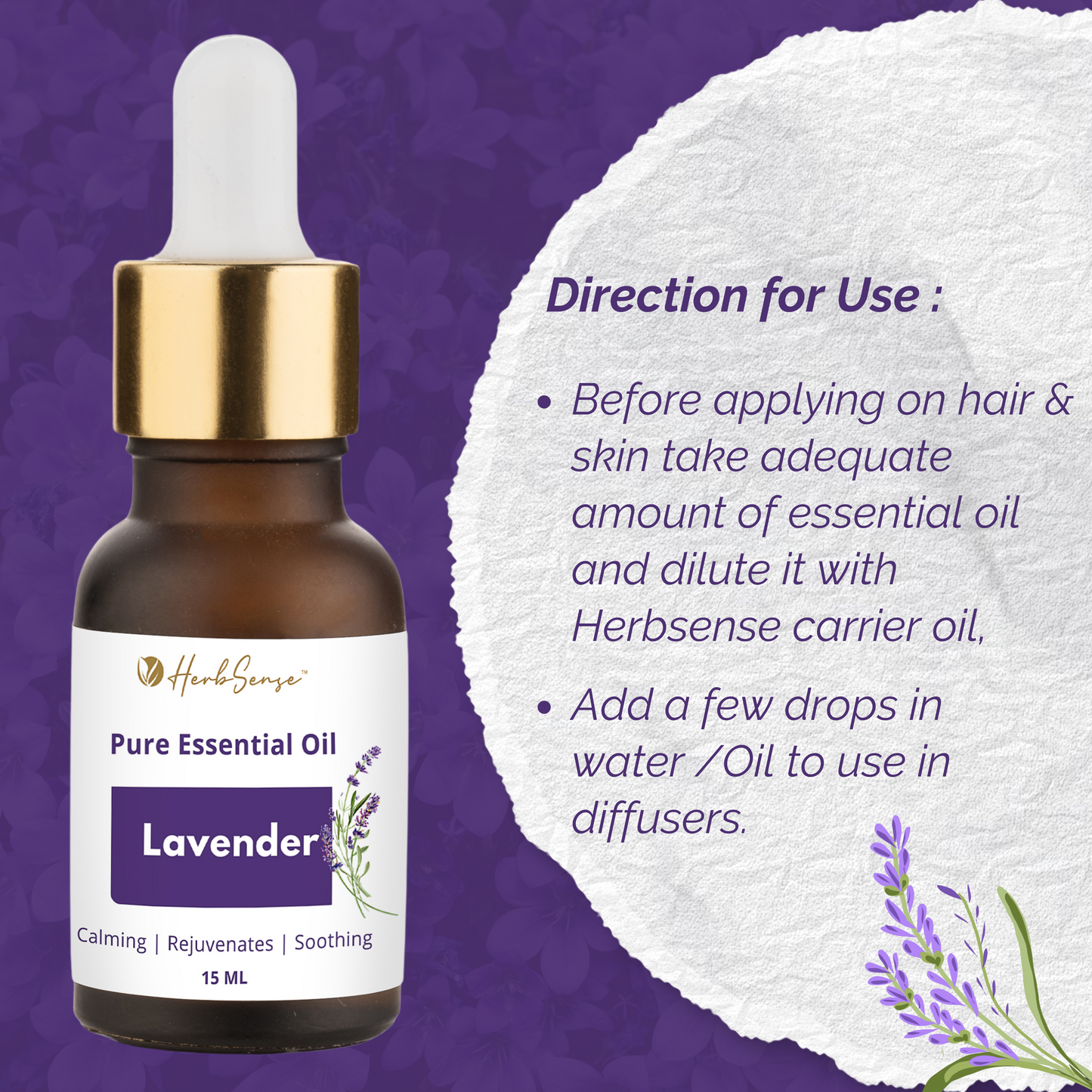 Lavender Essential Oil for Healthy Hair, Skin, Sleep - 100% Pure, Natural and Undiluted 15ML