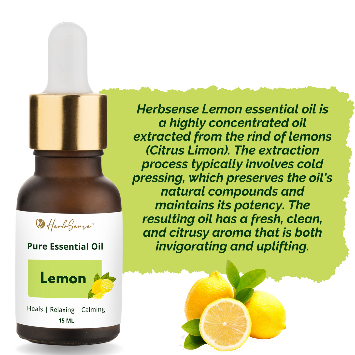 Lemon Essential Oil for Skin, Hair, Scalp, Face, Nails, Aromatherapy - 100% Pure, Natural,15 ML