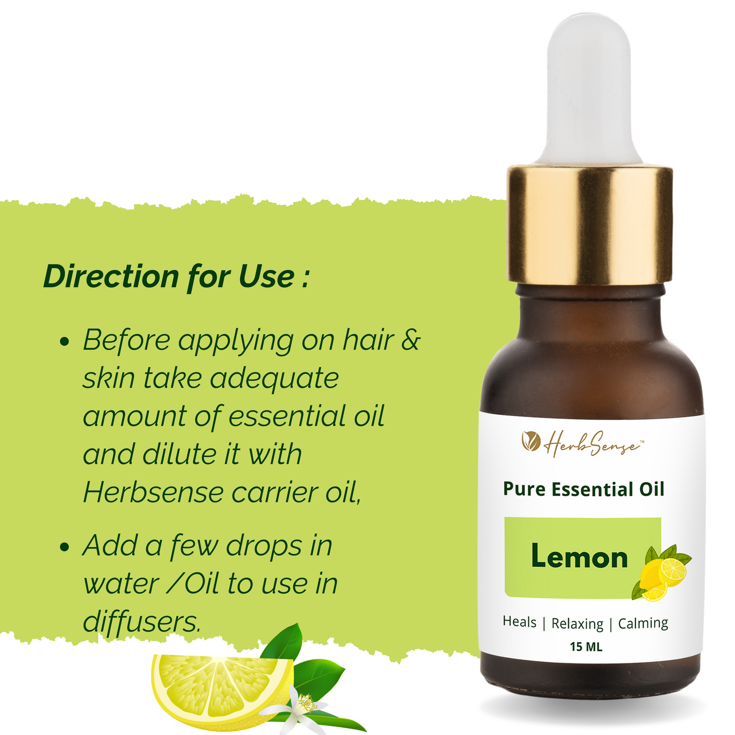 Lemon Essential Oil for Skin, Hair, Scalp, Face, Nails, Aromatherapy - 100% Pure, Natural,15 ML