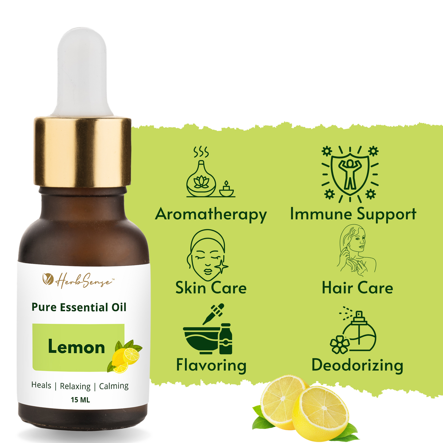 Lemon Essential Oil for Skin, Hair, Scalp, Face, Nails, Aromatherapy - 100% Pure, Natural,15 ML