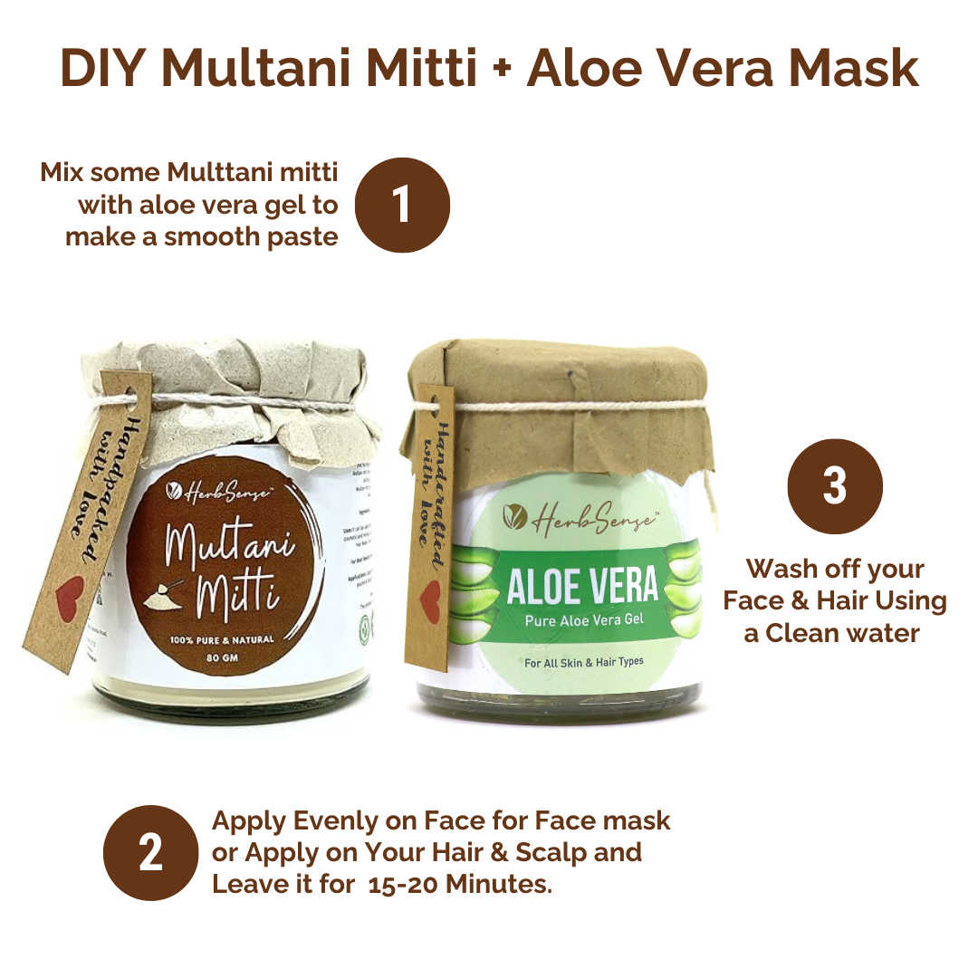 Combo Pack- Pure Aloe Vera Gel 180gm & Multani Mitti 80gm