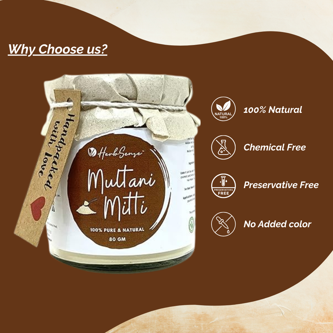 Natural Multani Mitti Powder- 80 GM | Oil Control, Skin Cleansing, Acne & Pimple Care | Glass Jar Packaging