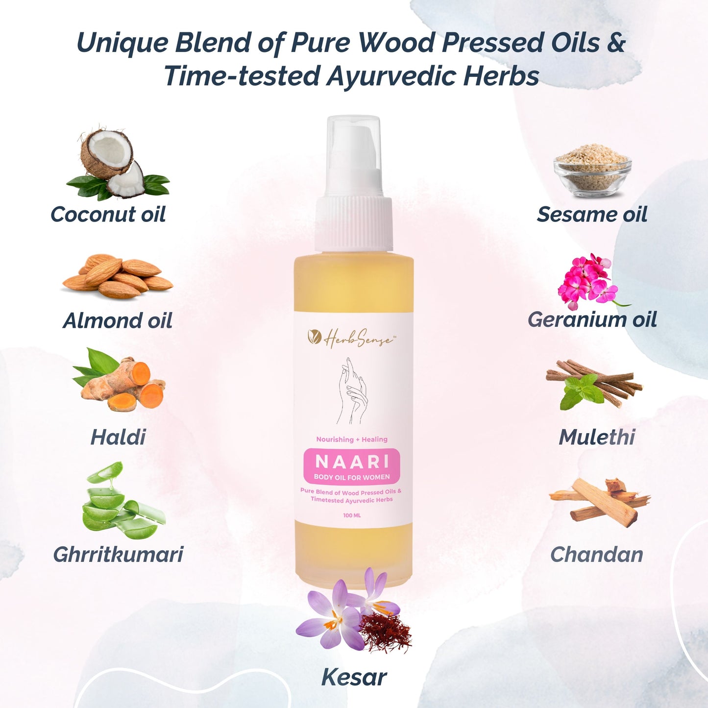 Naari Nourishing & Healing Body Oil for Women, Blend of Wood Pressed Oils, & Ayurvedic Herbs, For Stretch Marks, Skin Hydration 100ml Pack of 1