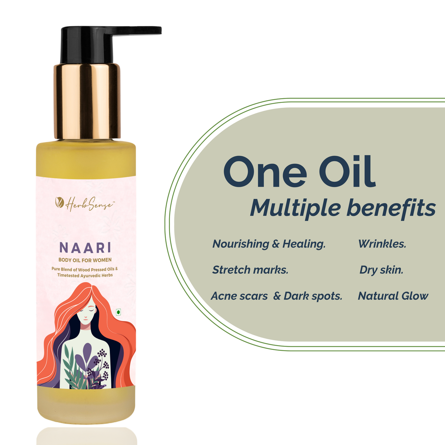 Naari Nourishing & Healing Body Oil for Women, Blend of Wood Pressed Oils, & Ayurvedic Herbs, For Stretch Marks, Skin Hydration 100ml Pack of 1