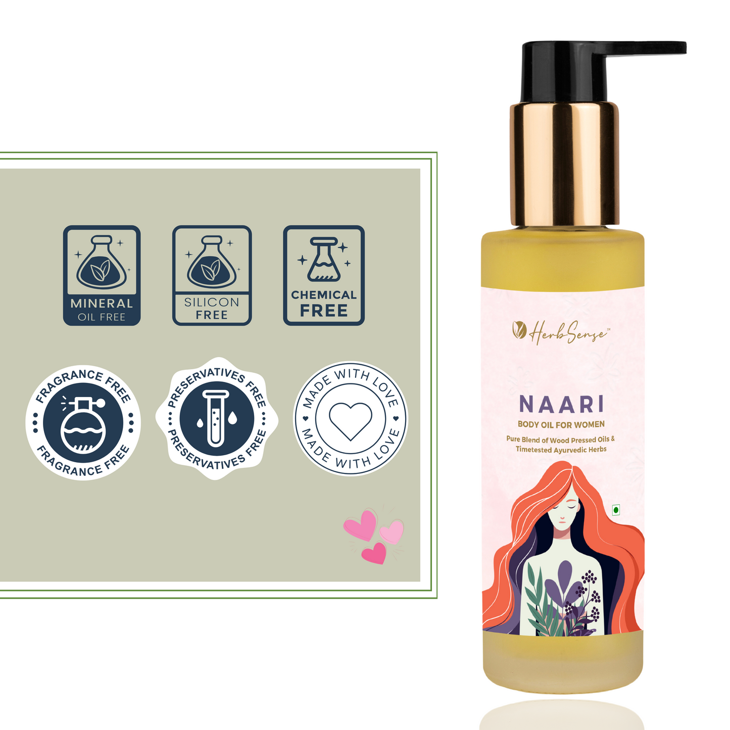 Naari Nourishing & Healing Body Oil for Women, Blend of Wood Pressed Oils, & Ayurvedic Herbs, For Stretch Marks, Skin Hydration 100ml Pack of 1