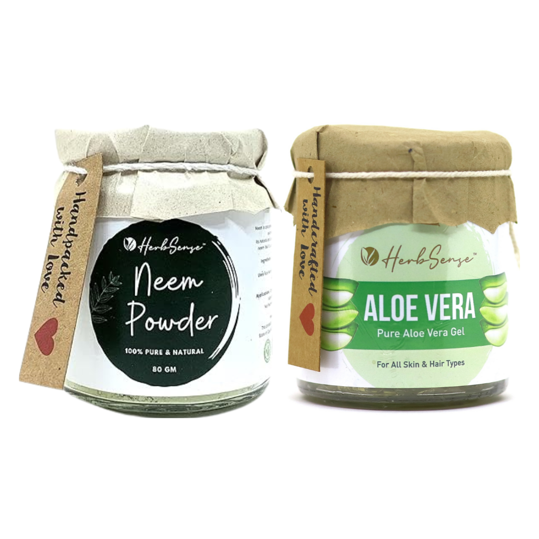 Combo Pack- Neem Powder & Aloe Vera Gel | For Healthy Dandruff Free Hair & Glowing Skin, Natural & Chemical Free