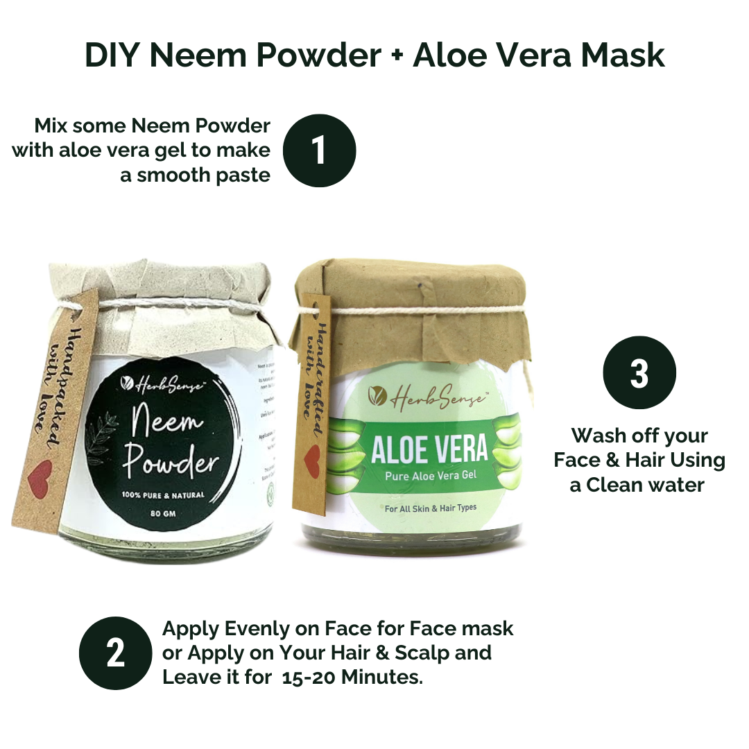 Combo Pack- Neem Powder & Aloe Vera Gel | For Healthy Dandruff Free Hair & Glowing Skin, Natural & Chemical Free