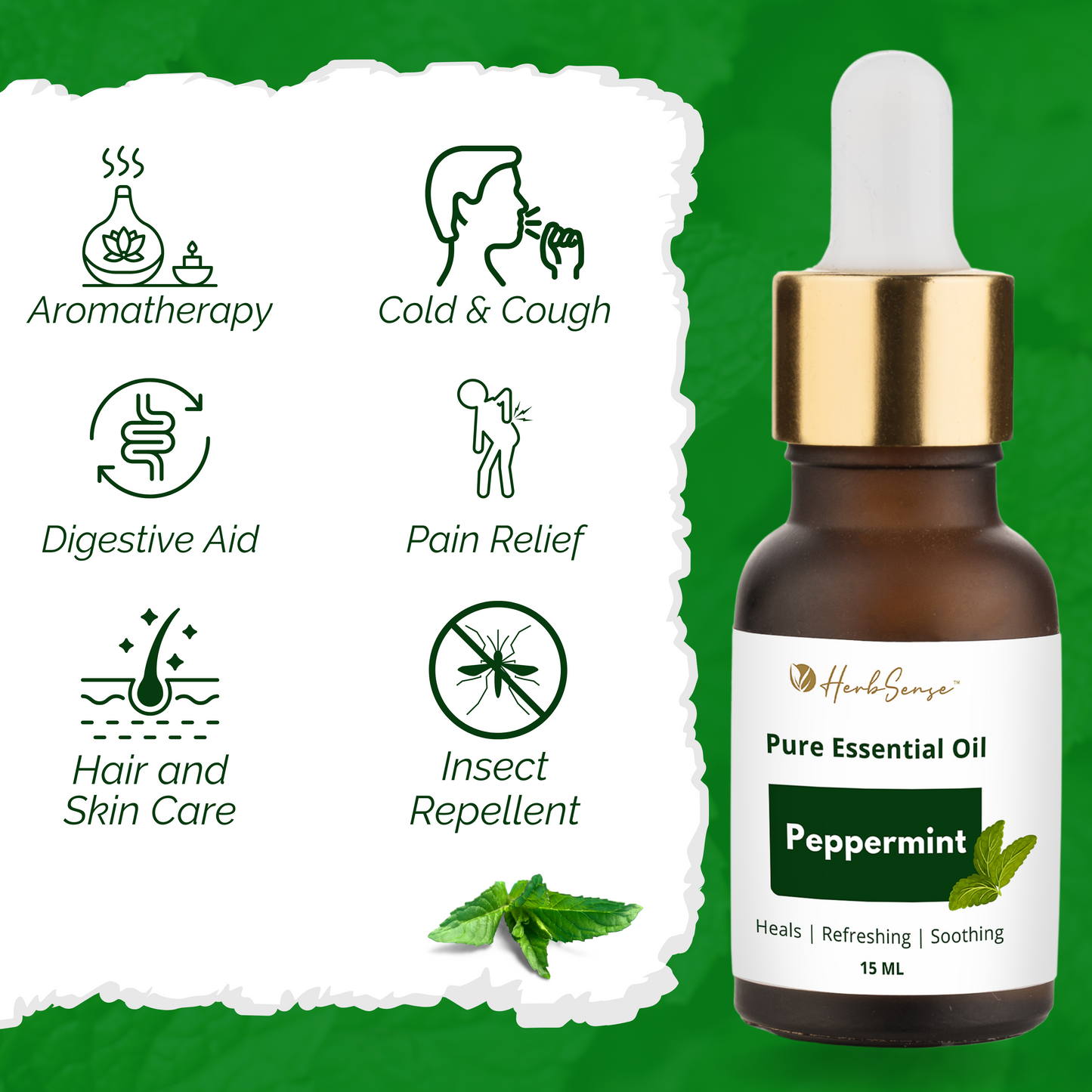 Peppermint Essential Oil For Hair Regrowth, Skin, Face, Cold, Congestion, Steam Inhaler, Diffuser Oil. 100% Natural, Undiluted, Pure & Therapeutic Grade Essential Oil.- 15ML