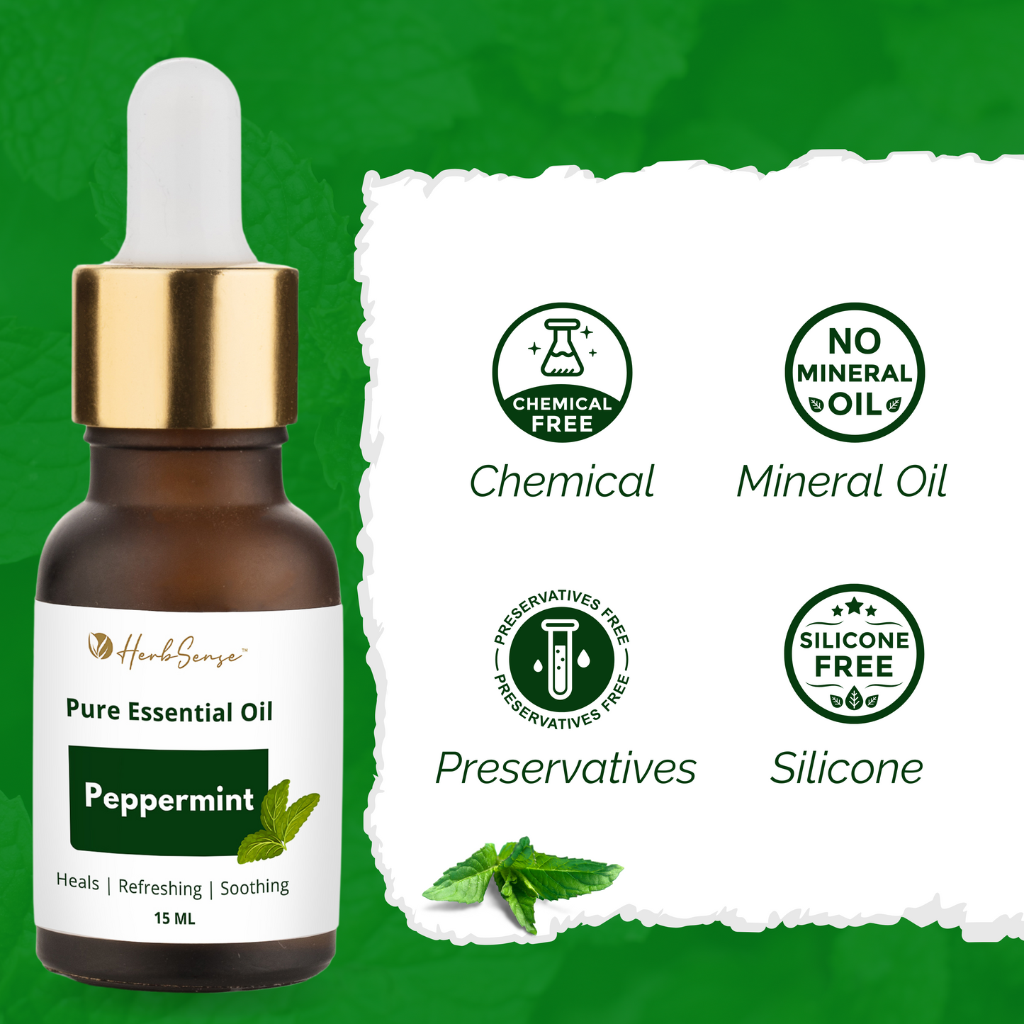 Peppermint Essential Oil For Hair Regrowth, Skin, Face, Cold, Congestion, Steam Inhaler, Diffuser Oil. 100% Natural, Undiluted, Pure & Therapeutic Grade Essential Oil.- 15ML