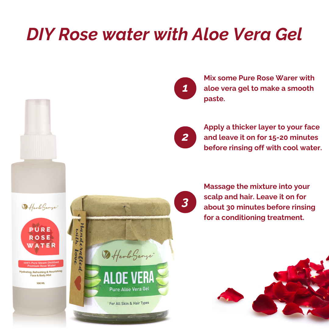 Pure Rose Water & Aloe Vera Gel Combo Pack, Hydrating & Refreshing Skin Care Combo,  Face Toner Mist, Aloe Gel 180gm + Rose Water 100ml