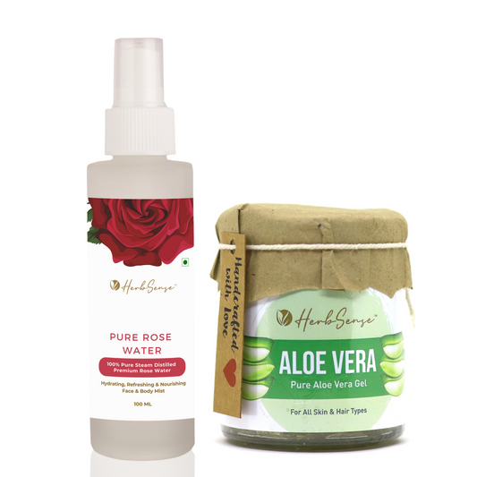 Pure Rose Water & Aloe Vera Gel Combo Pack, Hydrating & Refreshing Skin Care Combo,  Face Toner Mist, Aloe Gel 180gm + Rose Water 100ml