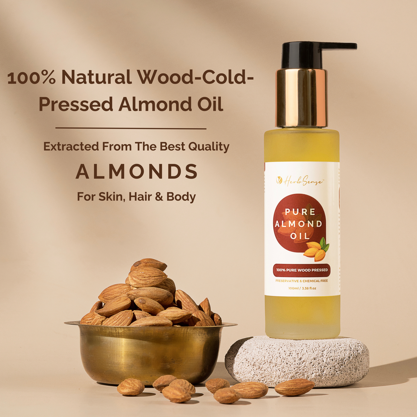 Pure Almond Oil- Wood Pressed | 100% Natural | Excellent For Skin & Hair