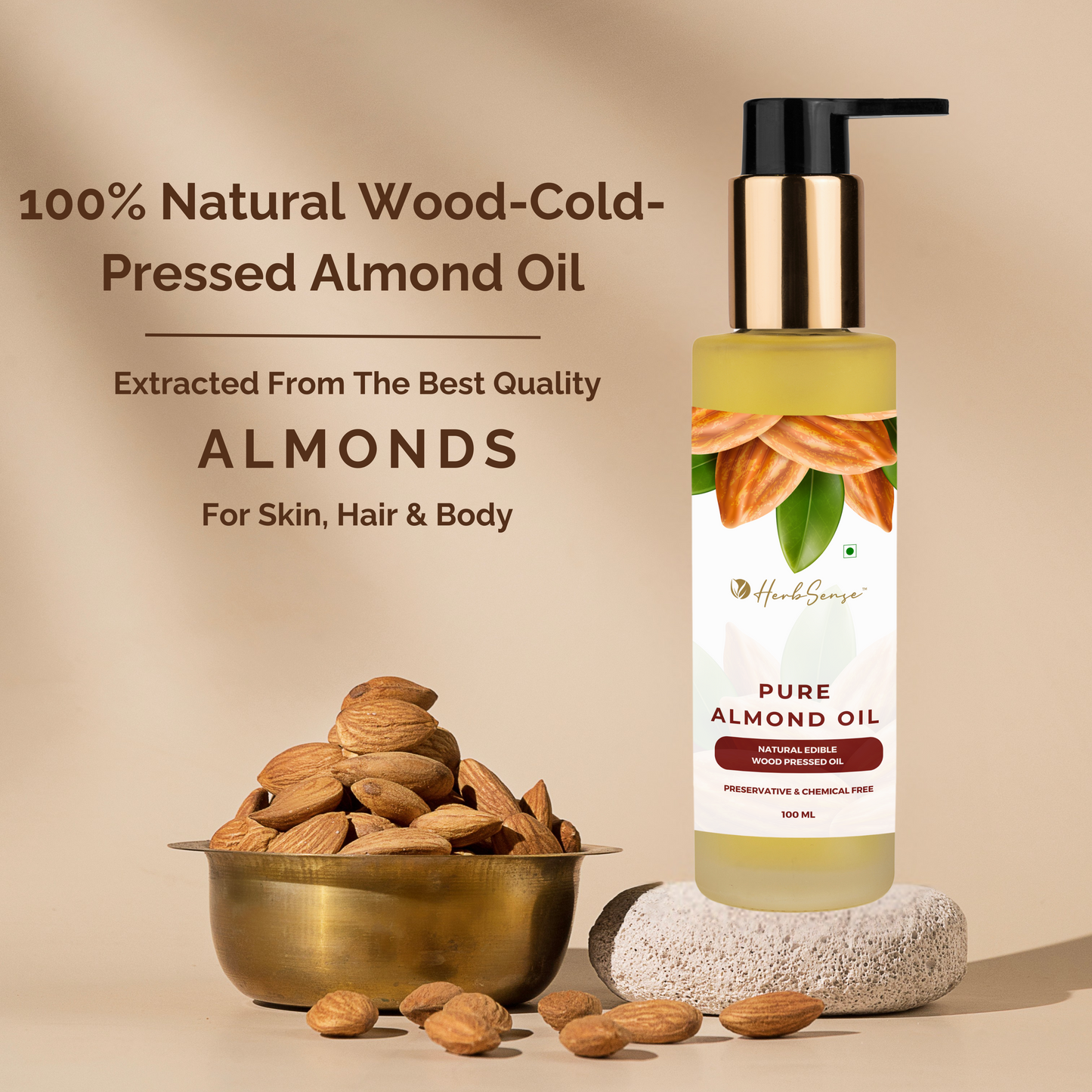 Pure Almond Oil- Wood Pressed | 100% Natural | Excellent For Skin & Hair