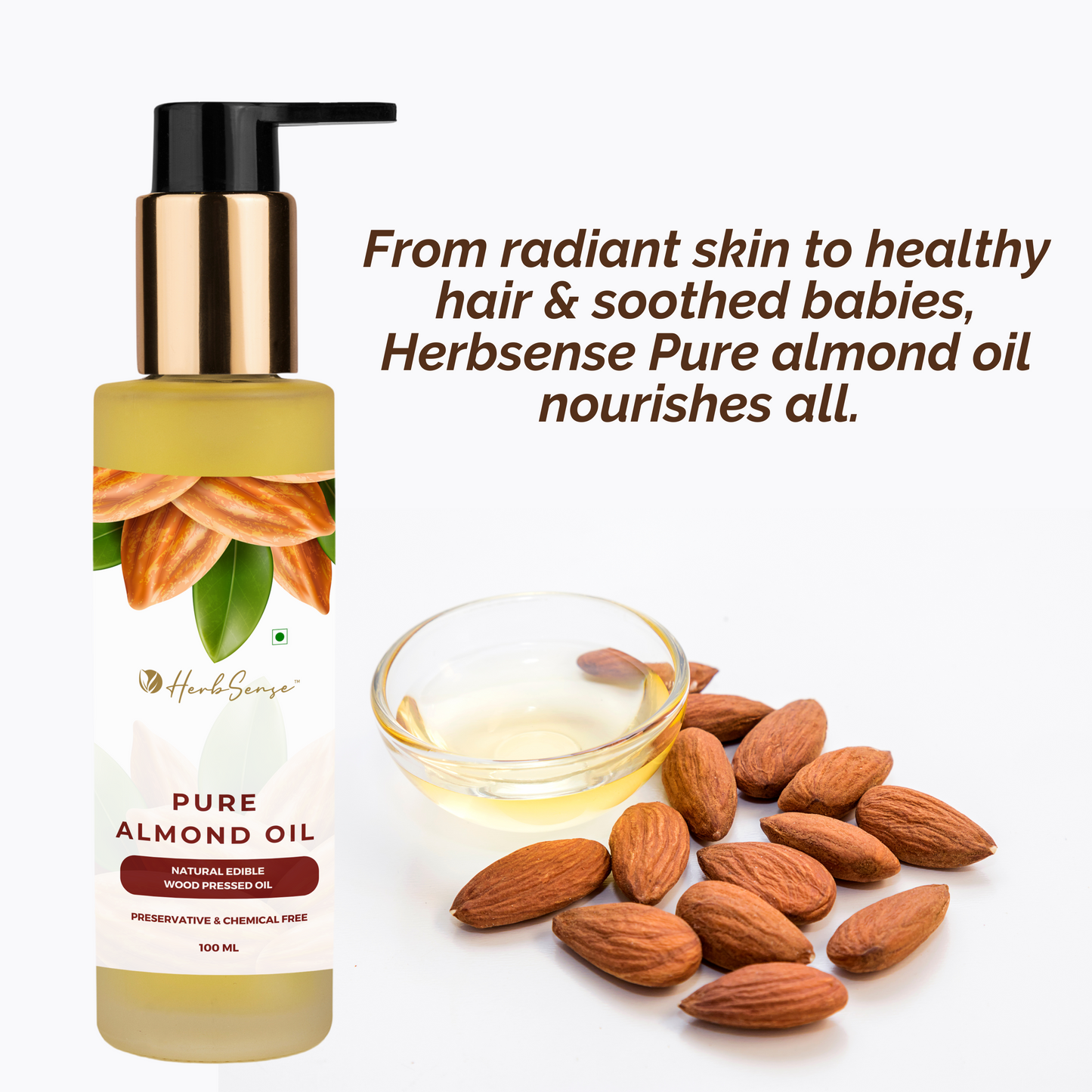 Pure Almond Oil- Wood Pressed | 100% Natural | Excellent For Skin & Hair