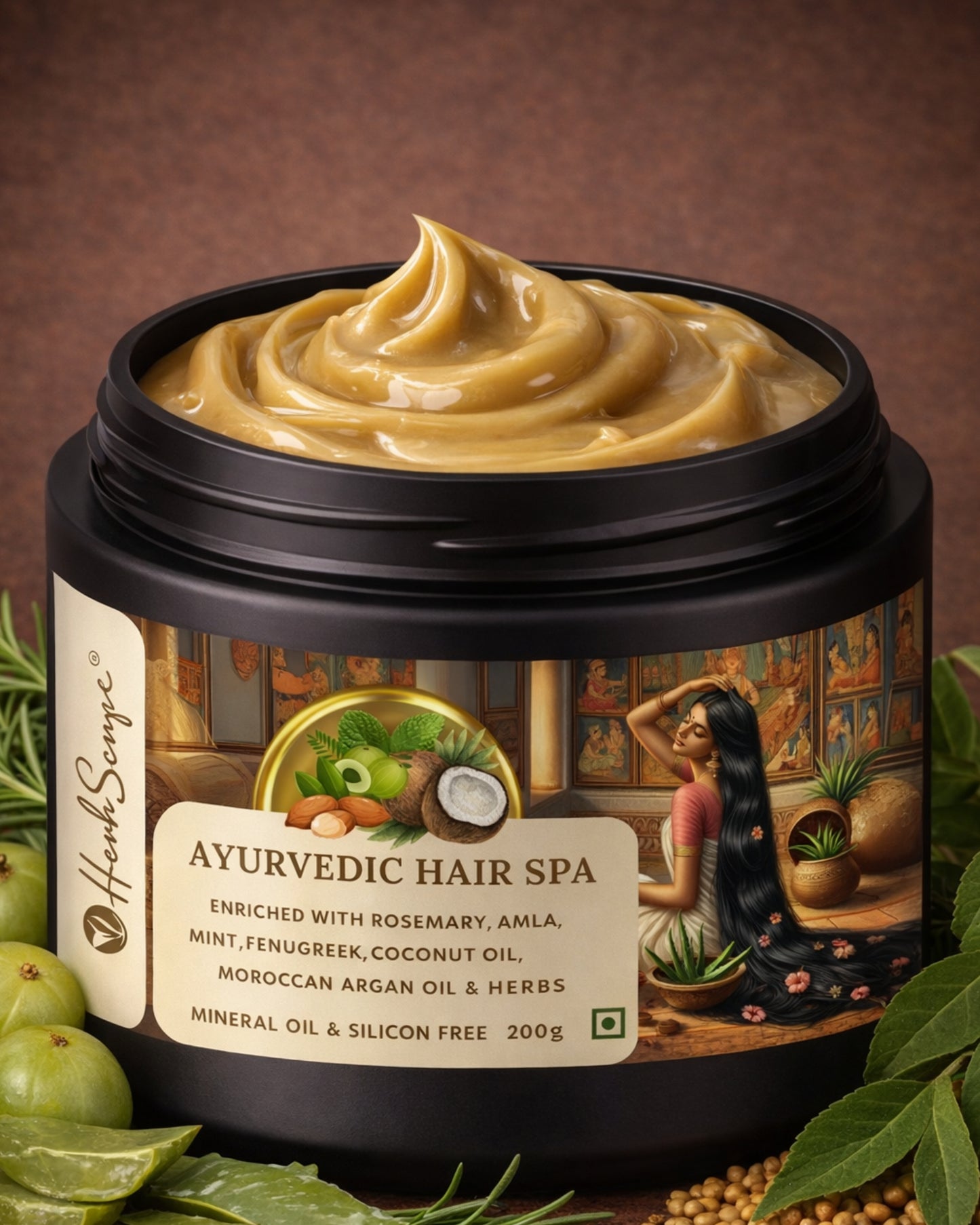 Herbsense Ayurvedic Hair Spa Cream with Rosemary, Mint, Fenugreek, Amla, Coconut, Herbs, 200g, Mineral Oil & Silicon Free, For Hair Nourishment