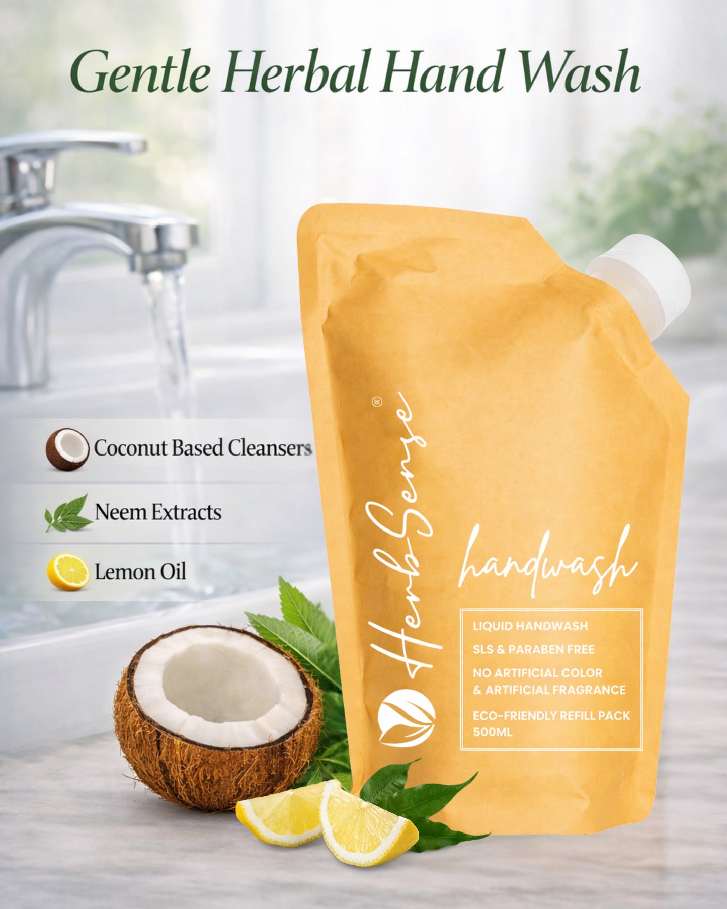 Natural Handwash-Sulphate & Paraben Free, No Color & Artificial Fragrance