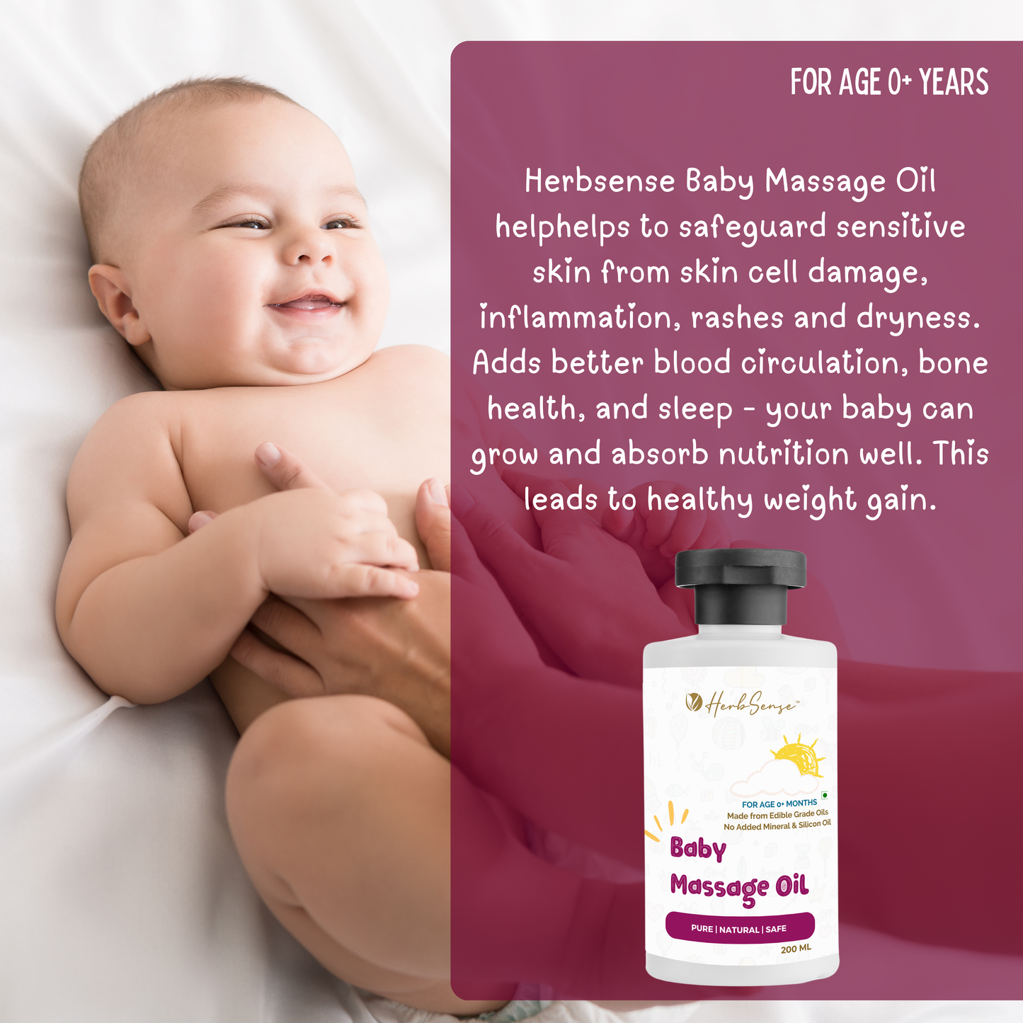 Baby Massage Oil- 200ml | Preservative & Chemical Free | Blend of Natural Wood Cold Pressed Oils |  Safe to use from Day 1