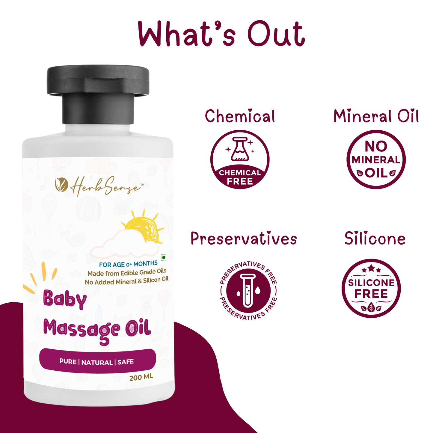 Baby Massage Oil- 200ml | Preservative & Chemical Free | Blend of Natural Wood Cold Pressed Oils |  Safe to use from Day 1