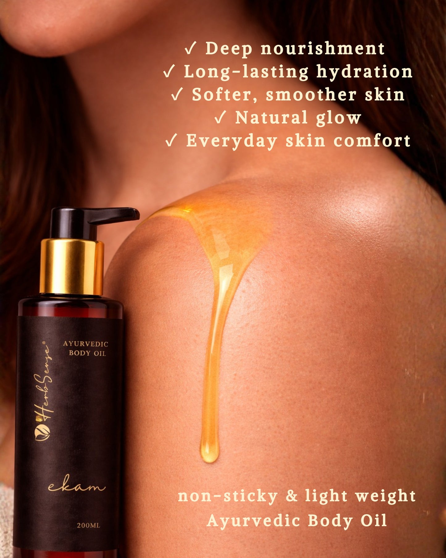 Ayurvedic Body Oil Ekam, Deep Nourishment and Hydration, Pregnancy Safe, After Bath Oil, Massage & Maalish Oil, Non-Sticky Lightweight Formula, 200ml