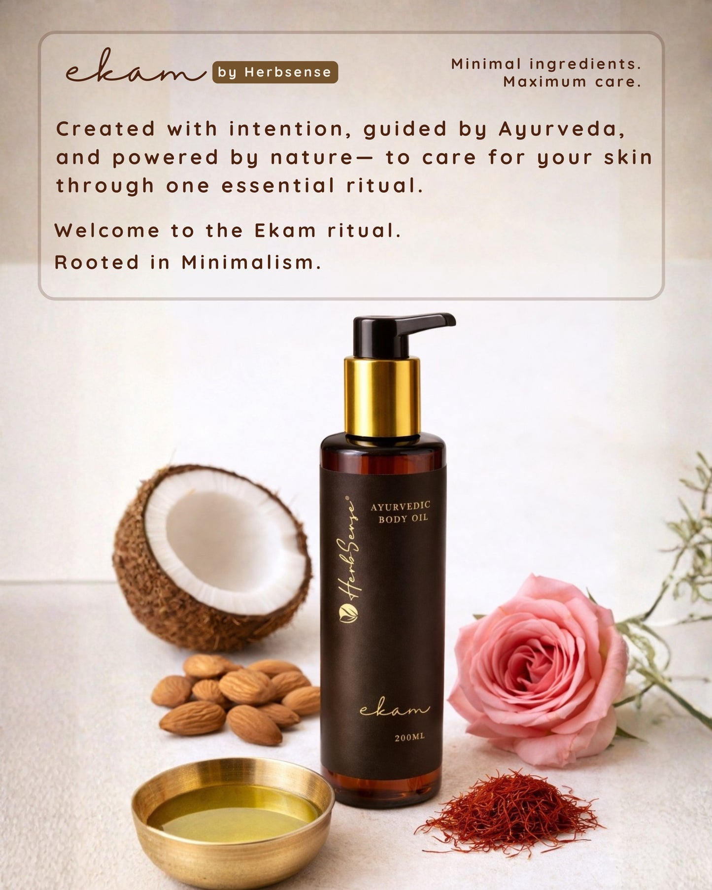 Ayurvedic Body Oil Ekam, Deep Nourishment and Hydration, Pregnancy Safe, After Bath Oil, Massage & Maalish Oil, Non-Sticky Lightweight Formula, 200ml