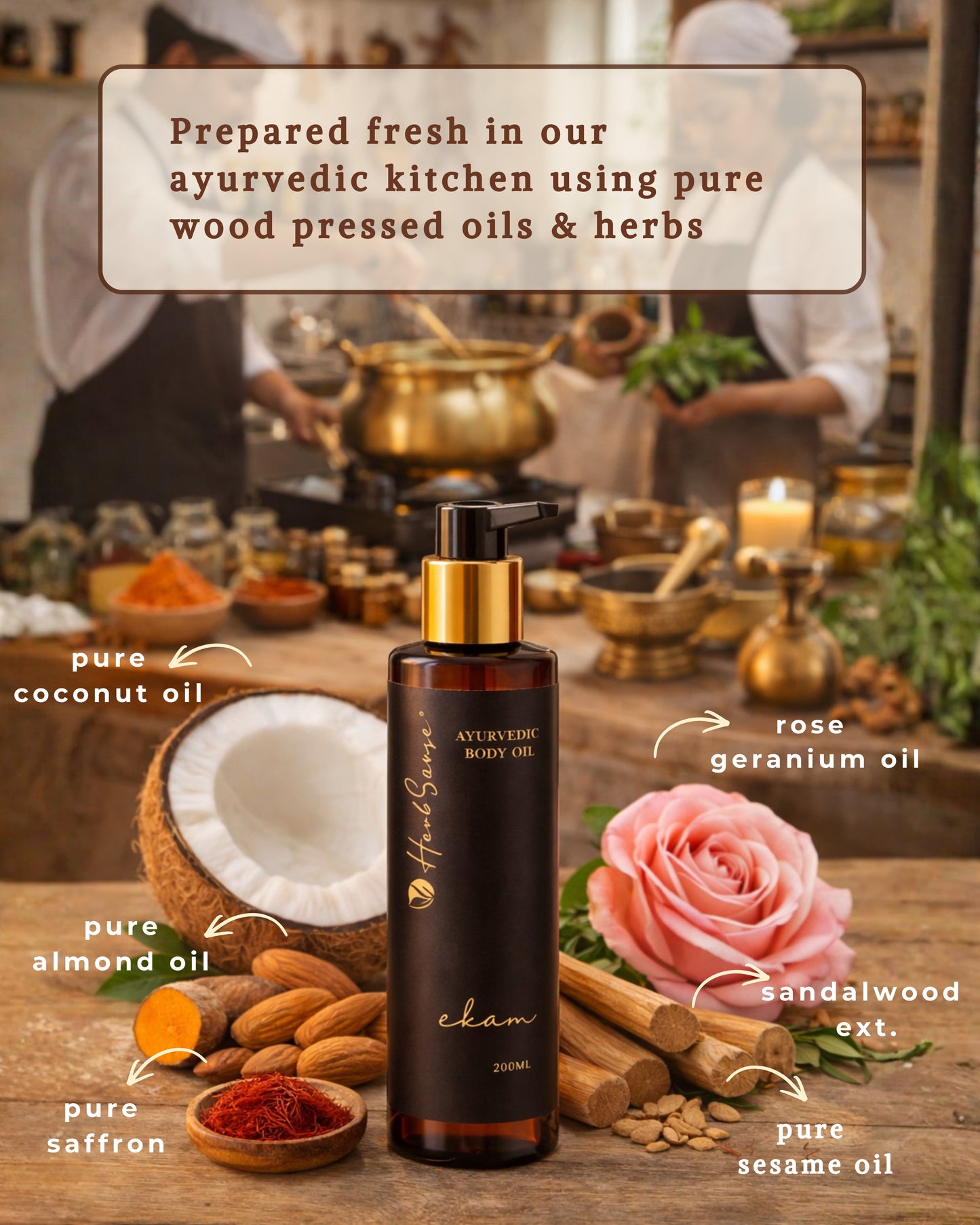 Ayurvedic Body Oil Ekam, Deep Nourishment and Hydration, Pregnancy Safe, After Bath Oil, Massage & Maalish Oil, Non-Sticky Lightweight Formula, 200ml