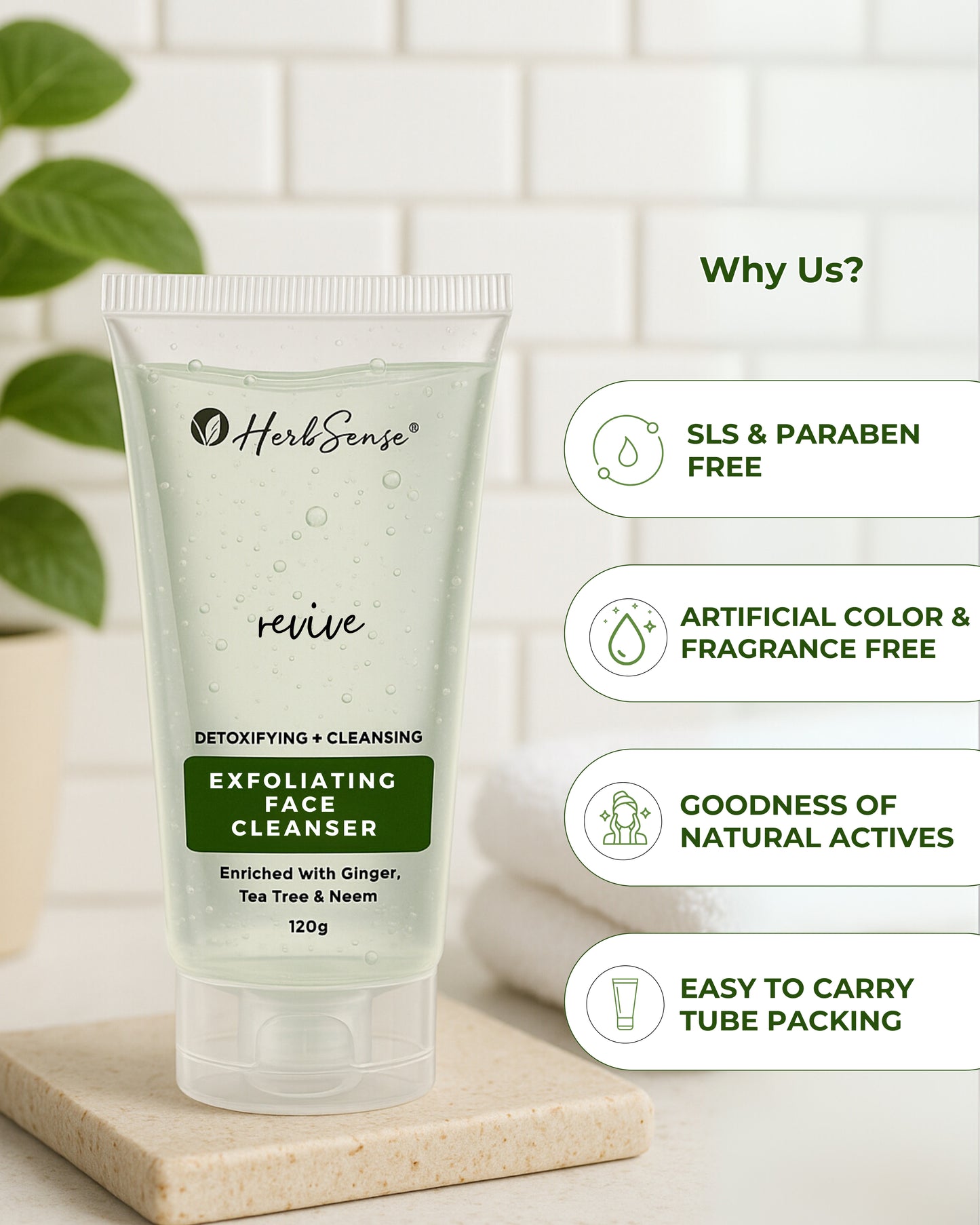 Revive Exfoliating Face Cleanser with Ginger, Tea Tree, Neem, SLS Paraben Free, Natural Ingredients, 120g