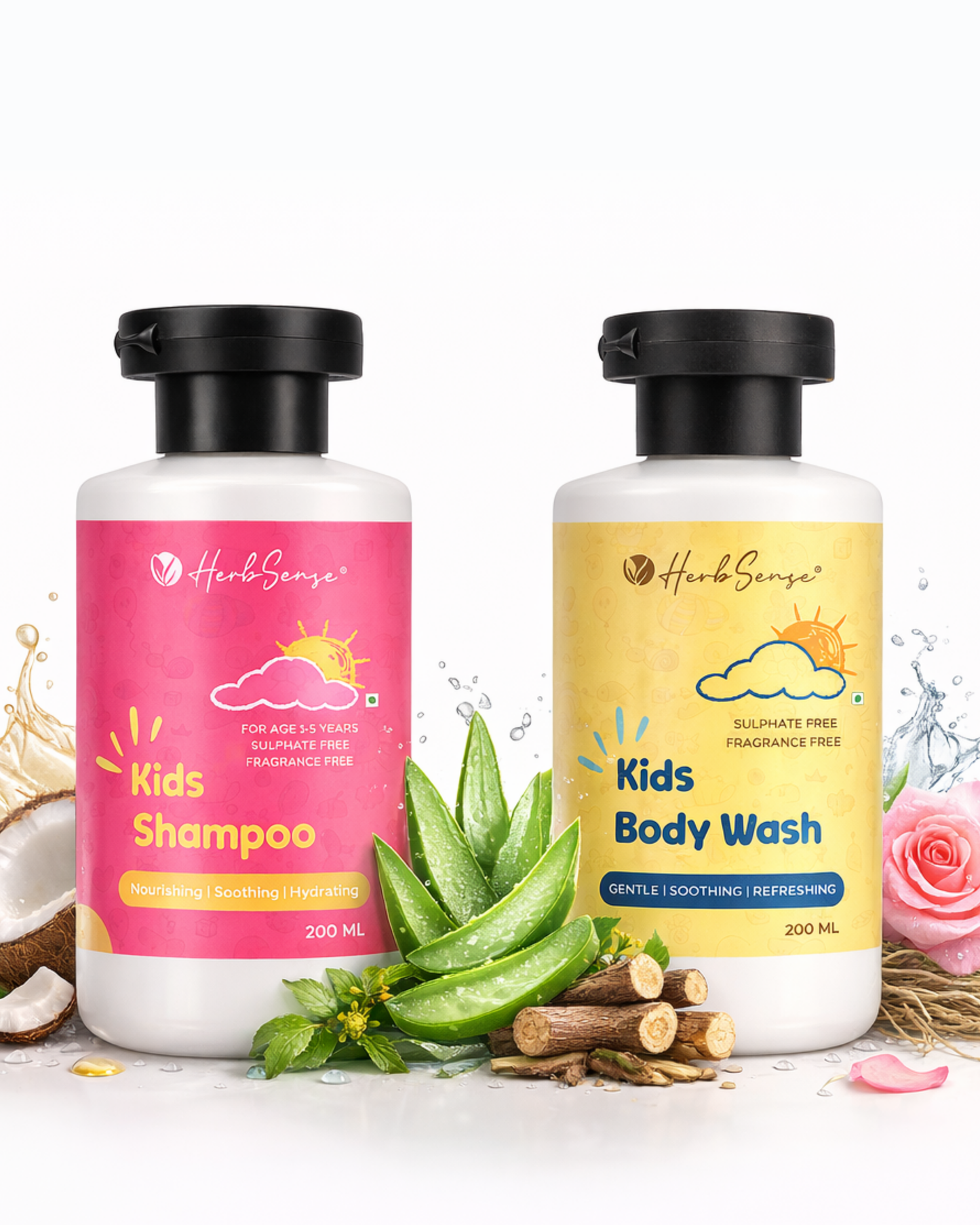 Kids Daily Shampoo & Kids Body Wash Combo Pack, Plant Based, Pure Natural & Safe, Tear Free, Zero Added Fragrance & Color (Pack of 2, 200ml x 2) For Age 1-3 Years